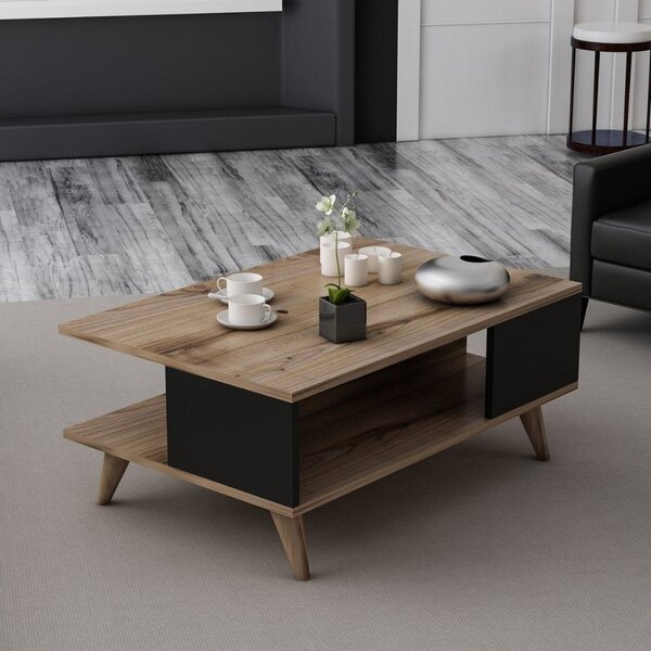 Tavolino da salotto da caffè 90x60x38,6 cm Lyontav nero e noce