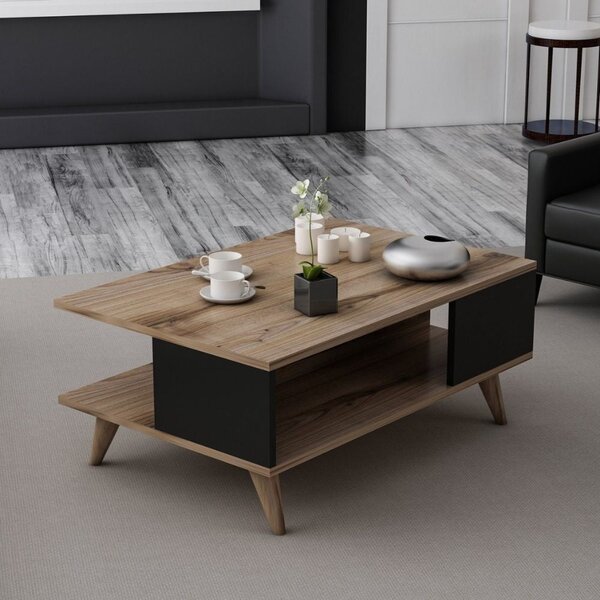Tavolino da salotto da caffè 90x60x38,6 cm Lyontav nero e noce