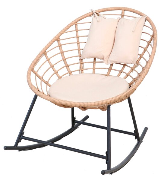 Sedia a Dondolo da Giardino 90x95x73 cm in Acciaio e Polirattan Tahiti Nero e Naturale
