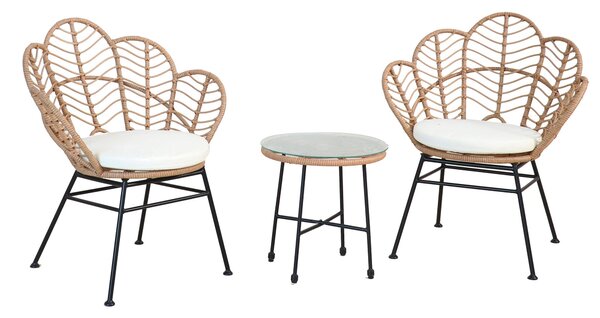 Set Salotto da Giardino 2 Poltrone e Tavolino in Acciaio e Polirattan Fiji Nero Naturale e Bianco