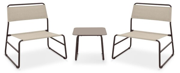 Set Salotto da Giardino 2 Poltrone e Tavolino in Acciaio e Textilene Cannes Marrone e Beige