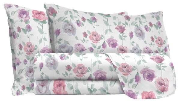 Set Lenzuola Matrimoniale con Stampa Sopra Sotto e Federe in Cotone Athena Grazia Rosa