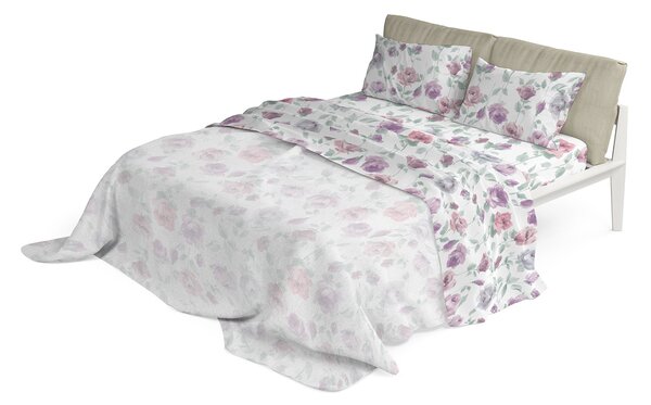 Set Lenzuola Matrimoniale con Stampa Sopra Sotto e Federe in Cotone Athena Grazia Rosa