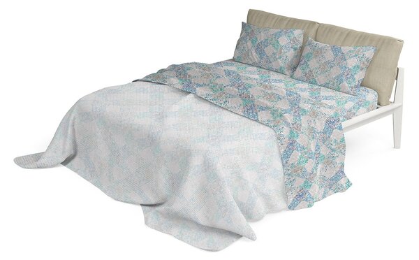 Set Lenzuola Matrimoniale con Stampa Sopra Sotto e Federe in Cotone Athena Eva Blu