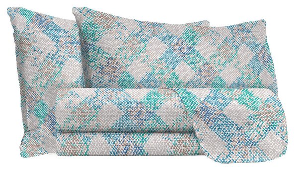 Set Lenzuola Matrimoniale con Stampa Sopra Sotto e Federe in Cotone Athena Eva Blu