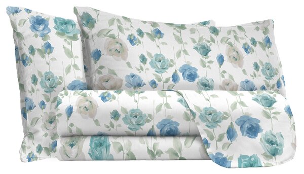 Set Lenzuola Matrimoniale con Stampa Sopra Sotto e Federe in Cotone Athena Grazia Azzurro