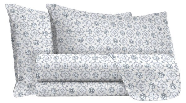 Set Lenzuola Matrimoniale con Stampa Sopra Sotto e Federe in Cotone Athena Dora Grigio
