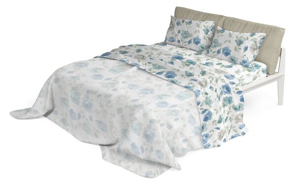 Set Lenzuola Matrimoniale con Stampa Sopra Sotto e Federe in Cotone Athena Grazia Azzurro