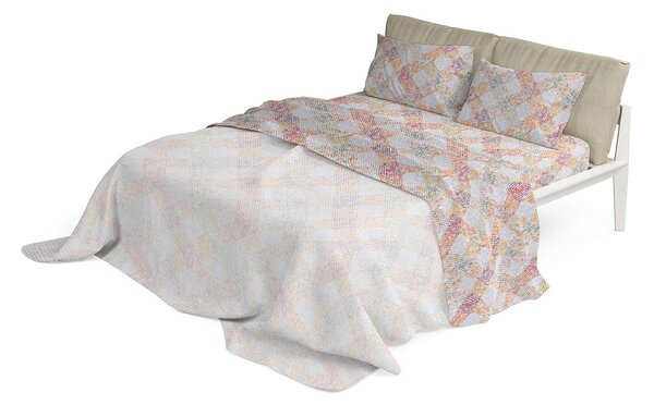 Set Lenzuola Matrimoniale con Stampa Sopra Sotto e Federe in Cotone Athena Eva Arancio
