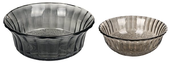 Set 2 Insalatiere con Decoro in Rilievo in Vetro VdE Tivoli 1996 Imperial Fumè e Grigio