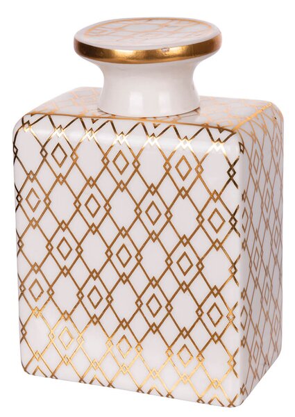 Bottiglia per Profumatore Ambiente 9x5,5x13,2 cm 300 ml in Ceramica VdE Tivoli 1996 Charleston Bianco/Oro