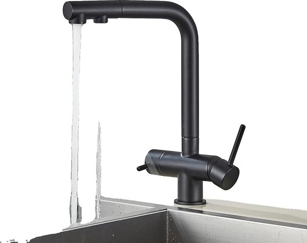 Rubinetto da cucina, doppia maniglia, funzione spray estraibile, nero B