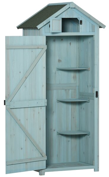 Casetta Box da Giardino Porta Attrezzi 77x54,2x179 cm 3 Ripiani in Legno Blu