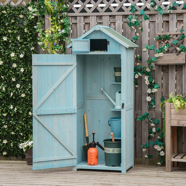 Casetta Box da Giardino Porta Attrezzi 77x54,2x179 cm 3 Ripiani in Legno Blu