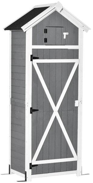 Casetta Box da Giardino Porta Attrezzi 78x52,5x182 cm con Ripiano Rimovibile e Tavolo da Lavoro in Abete Grigia