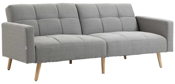 Divano Letto 2 Posti Matrimoniale 205x95x80 cm Schienale Regolabile in Tessuto Effetto Lino Grigio