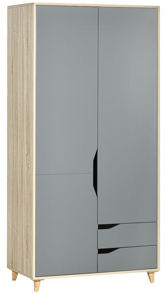 Armadio Guardaroba a 2 Ante 88,9x50,1x184,5 cm 3 Ripiani e 2 Cassetti in Truciolato e MDF Grigio