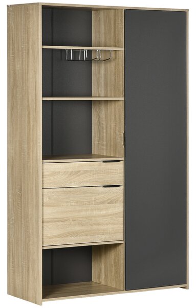 Credenza Moderna da Cucina 110x41,5x180 cm con Armadietto Cassetto e Porta Calici in MDF Legno Naturale e Grigio