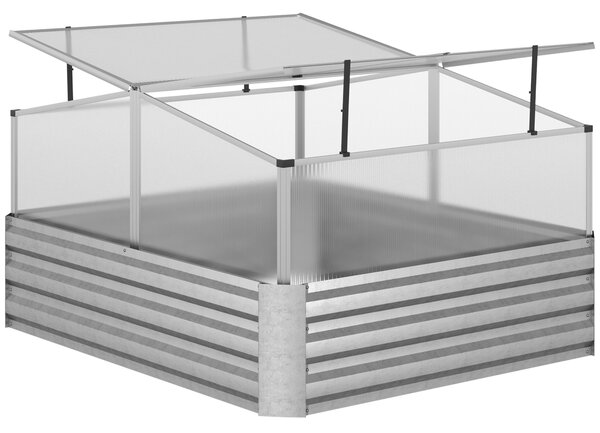 Fioriera da Giardino 126x107x57,5/67,5 cm Rialzata in Metallo con Copertura in PC Argento