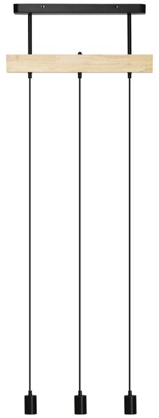 Lampadario a Sospensione 50x8x33 cm con 3 Lampadine in Legno e Metallo Nero
