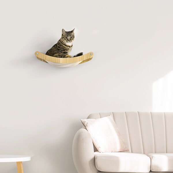 Mensola per Gatti da Parete 44,5x33x9 cm in Truciolato e Tela Rovere