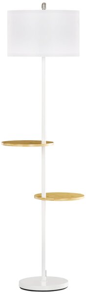Lampada da Terra a Piantana Ø40x163 cm con 2 Mensole e Paralume in Tessuto Bianco