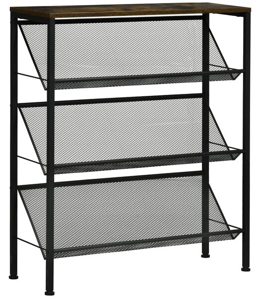 Scarpiera da Ingresso 9 Paia di Scarpe 70x26x89 cm 3 Ripiani e Piano d'Appoggio in Acciaio e Truciolato Nero