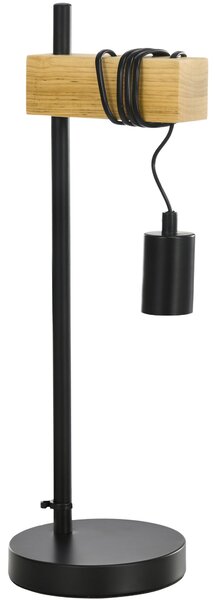 Lampada da Tavolo Ø20x30,5 cm Senza Paralume in Legno e Acciaio Nero e Naturale