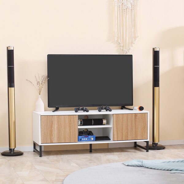 Mobile TV Fino a 50" 120x39,5x45 cm in Truciolato e Acciaio Bianco e Colore Legno