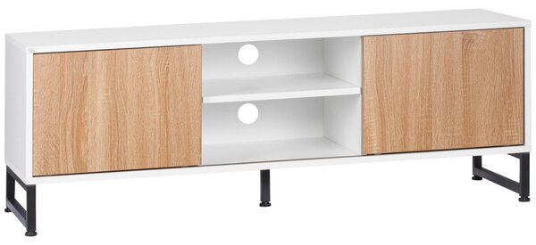 Mobile TV Fino a 50" 120x39,5x45 cm in Truciolato e Acciaio Bianco e Colore Legno