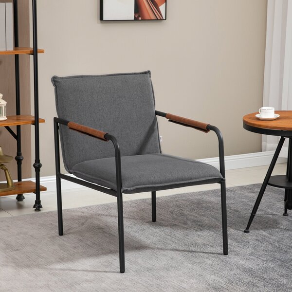 Sedia Imbottita 65,5x85x85 cm in Tessuto Effetto Lino Grigia