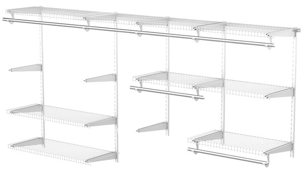 Organizer in Acciaio da Parete 249,4x38,8x162 cm 9 Ripiani Regolabili e 5 Aste per Appendere in Acciaio Bianco