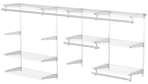 Organizer in Acciaio da Parete 249,4x38,8x162 cm 9 Ripiani Regolabili e 5 Aste per Appendere in Acciaio Bianco