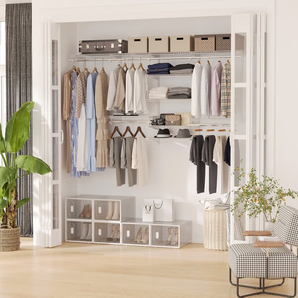 Organizer in Acciaio da Parete 249,4x38,8x162 cm 9 Ripiani Regolabili e 5 Aste per Appendere in Acciaio Bianco