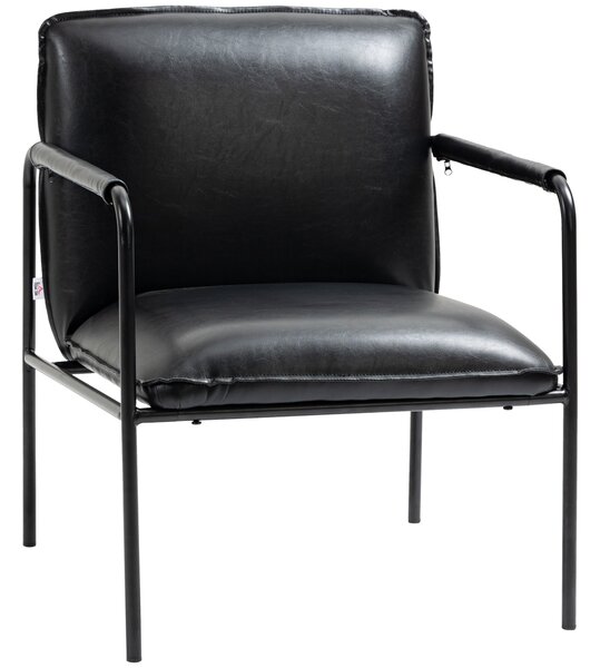 Poltroncina da Camera Imbottita 60x59x78 cm in Acciaio e Similpelle Nera