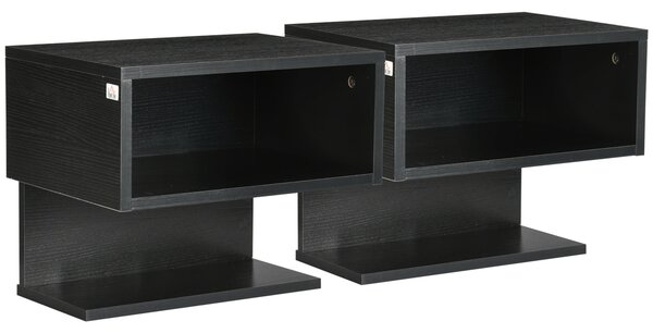 Set 2 Scaffali a Parete 40x29,5x33,5 cm con Ripiano Aperto e Piano d'Appoggio in MDF Nero