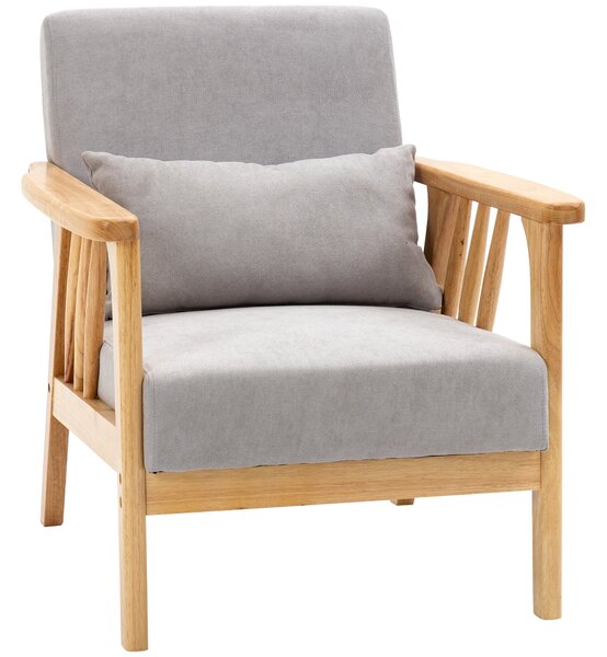 Poltrona 68x75x78 cm con Cuscino in Legno e Tessuto Vellutato Grigio