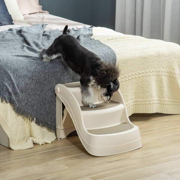 Scaletta per Cani e Gatti Pieghevole 3 Gradini Antiscivolo 49x38x38 cm in Polipropilene Beige