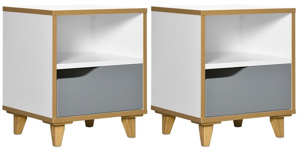 Set di 2 Comodini 36,8x33x43,8 cm con Cassetto e Ripiano in MDF Bianco e Grigio