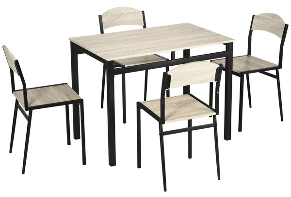 Set da Pranzo Tavolo Rettangolare e 4 Sedie in Acciaio e MDF Nero e Rovere