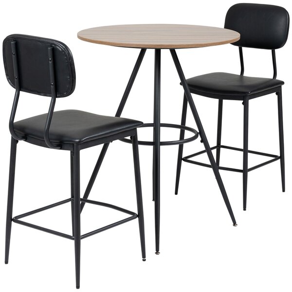 Set da Pranzo Tavolo e 2 Sedie con Seduta e Schienale Imbottiti in Similpelle Nero e Marrone