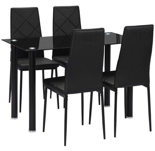 Set da Pranzo Tavolo e 4 Sedie Seduta Imbottita in Vetro Temperato e Acciaio Nero
