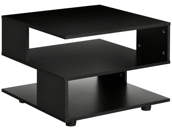 Tavolino da Caffè Asimmetrico 60x60x45 cm con Ripiani e Piedini Regolabili in Legno Nero