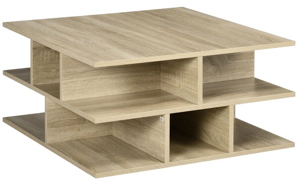 Tavolino da Caffè a 2 Livelli 70x70x36,5 cm con Ripiani Aperti in Truciolato color Legno