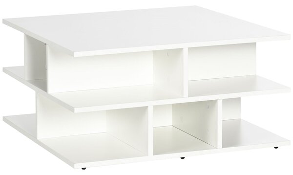 Tavolino da Caffè a 2 Livelli 70x70x36,5 cm con Ripiani Aperti in Truciolato Bianco