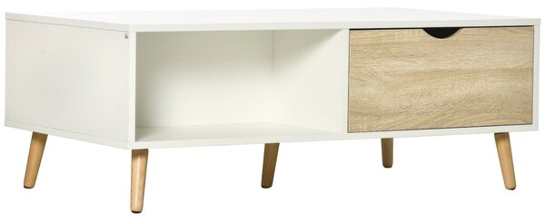 Tavolino da Caffè 106x58x39,5 cm 1 Cassetto e Ripiano in Truciolato Bianco e Legno