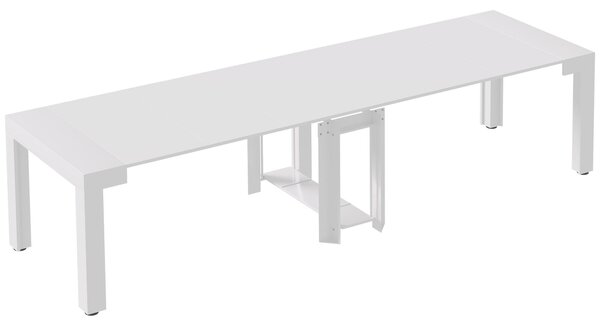 Tavolo Allungabile 45-300x90x75,5 cm Max 6 Persone in Metallo e MDF Bianco
