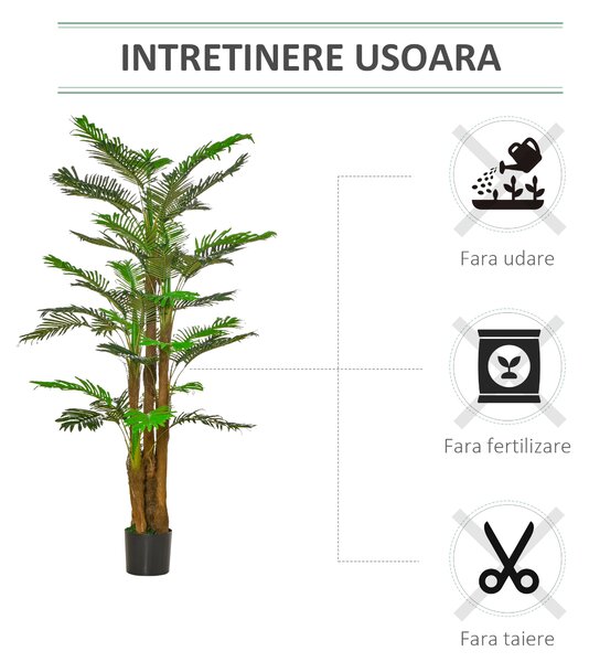 HOMCOM Palma Artificiale 185cm in Vaso con 42 Foglie, Pianta Finta Realistica per Interno ed Esterno|Aosom