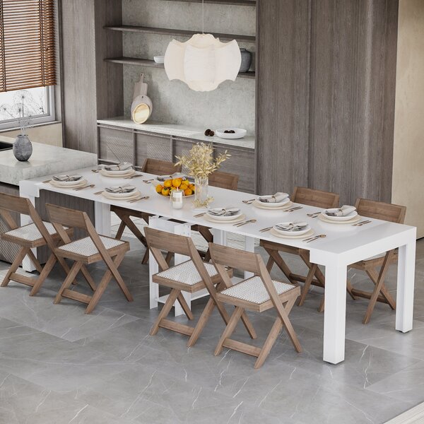 Tavolo Allungabile 45-300x90x75,5 cm Max 6 Persone in Metallo e MDF Bianco
