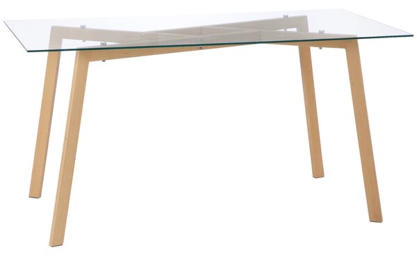 Tavolo Rettangolare 150x75x76 cm Max 6 Persone in Acciaio con Piano in Vetro Temperato